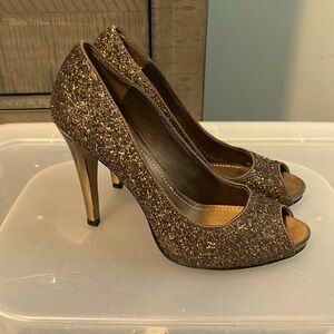 Nine West bronze sparkly peep-toe pumps